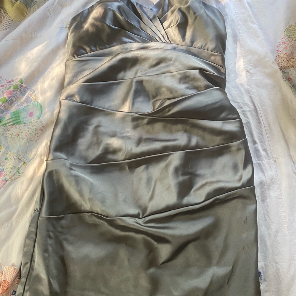 David's Bridal Strapless Gray Silver Dress